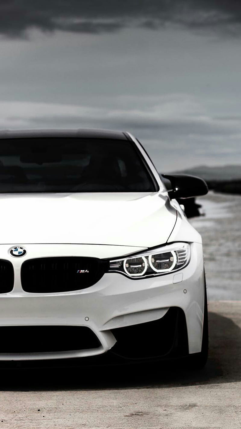 BMW M4, car, coupe, f82, front view, m power, tuning, vehicle, white, HD phone wallpaper