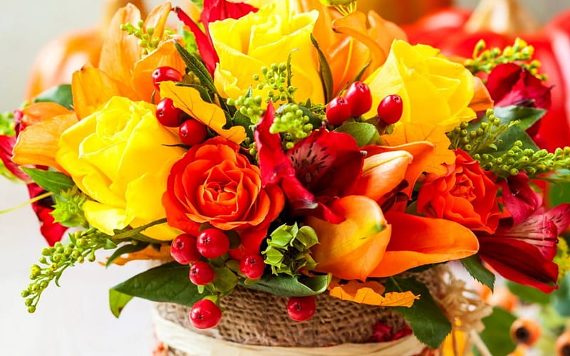 Lovely Bouquet, colorful, flowers, nature, basket, HD wallpaper | Peakpx