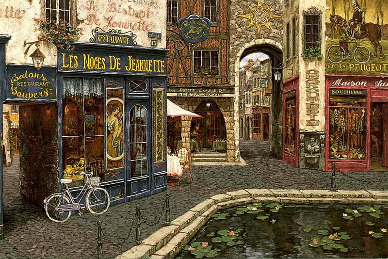 Old Town, painting, architecture, Paris, HD wallpaper