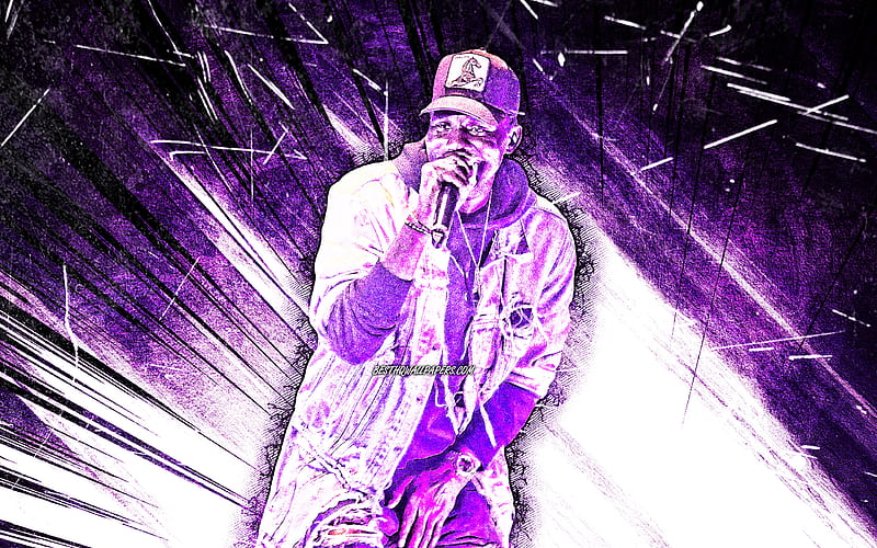 Wretch 32, grunge art, english rapper, music stars, Jermaine Scott Sinclair, concert, american celebrity, Wretch 32 with microphone, violet abstract rays, creative, Wretch 32, HD wallpaper