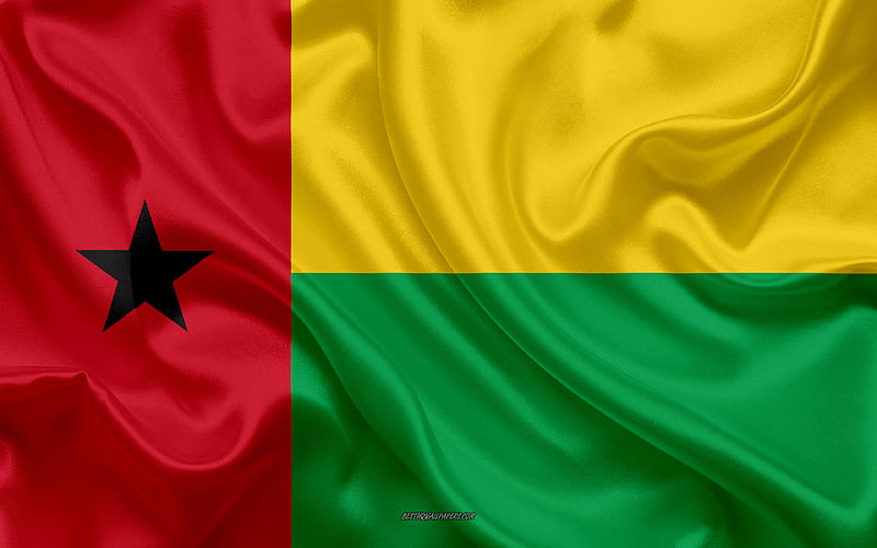 Flag of Guinea-Bissau silk texture, Guinea-Bissau flag, national symbol, silk flag, Guinea-Bissau, HD wallpaper