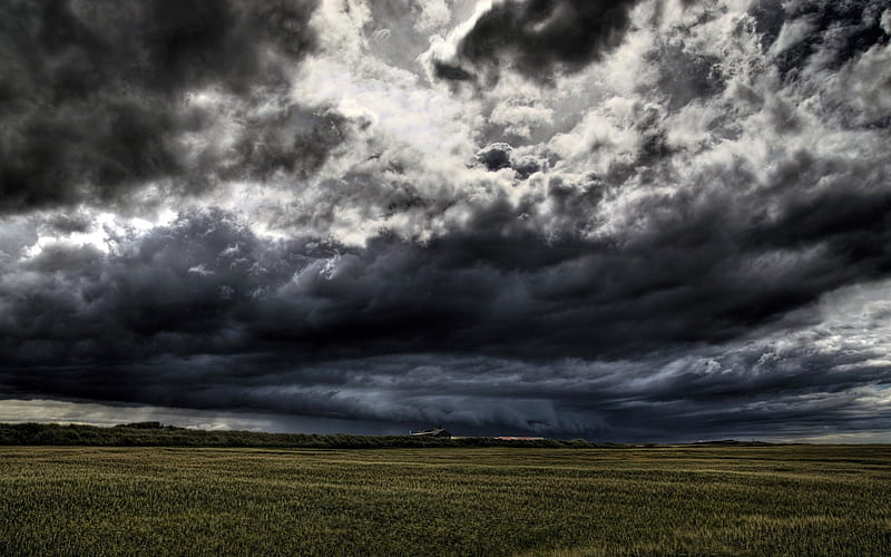 Dark Clouds Rolling In, dark, land, flat, clouds, sky, field, stormy, HD wallpaper