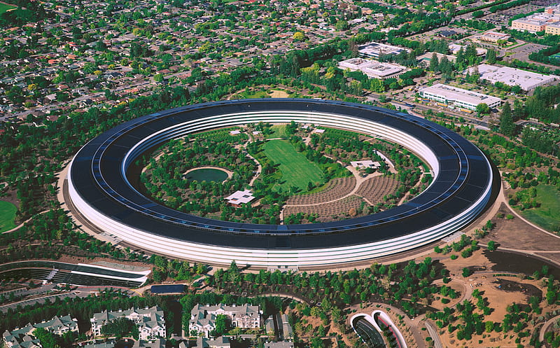 Apple Park, Cupertino, California, Aerial View Ultra, Architecture, View, Apple, Building, California, Park, Technology, Aerial, Headquarters, cupertino, SolarPanels, solarroof, HD wallpaper