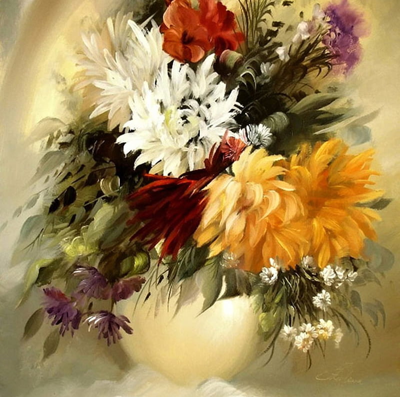 Painting, oil painting, flowers, bonito, HD wallpaper