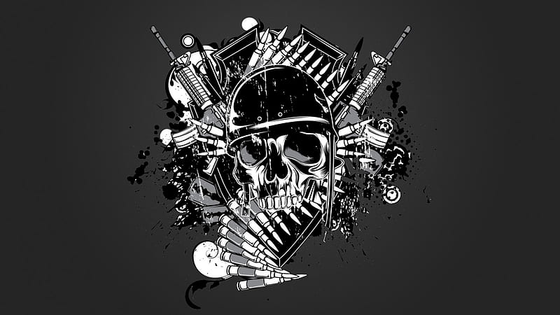 Weaponry Skull, gris, graphics, weaponry, collage, skull, vector, HD wallpaper