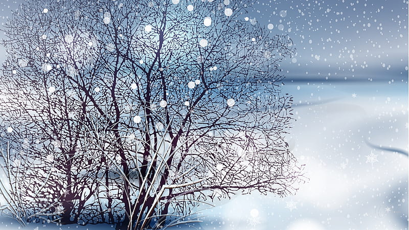 Soft Winter Time, snowflakes, ice, river, cold, winter, lake, Firefox theme, soft, tree, snow, blue, HD wallpaper