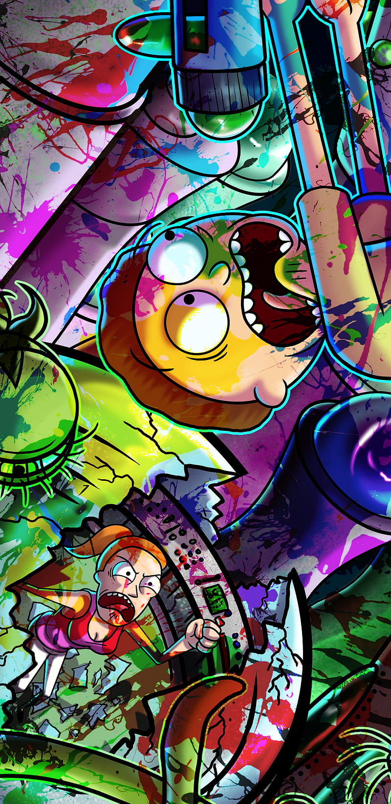 Rick And Morty Paint art, design humor, rick and morty, steamroom, HD phone wallpaper