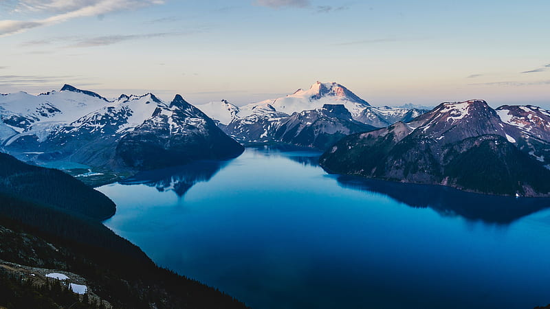 canada, lake, mountains, scenic, snow, Landscape, HD wallpaper