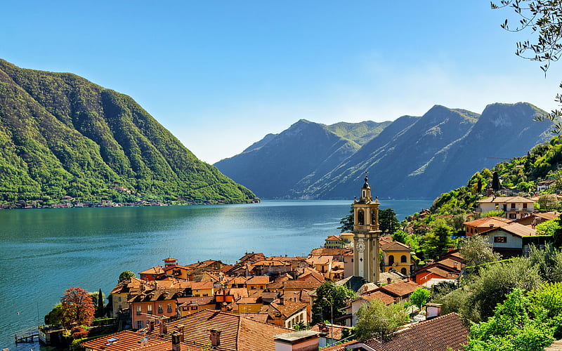 Lake Como mountain lake, deep lake, mountains, Alps, Italy, summer, lakes of Italy, HD wallpaper
