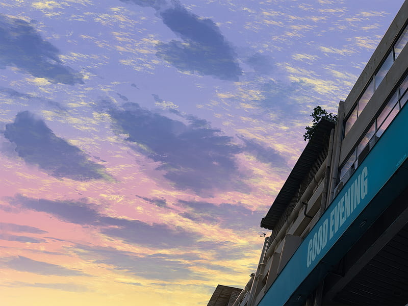 anime landscape, scenic, sunset, sky, shop, Anime, HD wallpaper