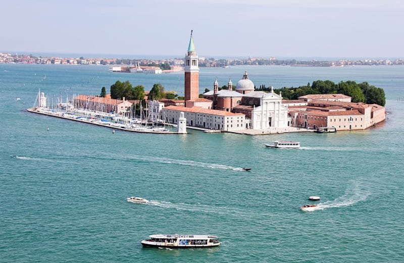 San Giorgio Maggiore, Venice, Italy, boats, buildings, summer, island, sea, HD wallpaper