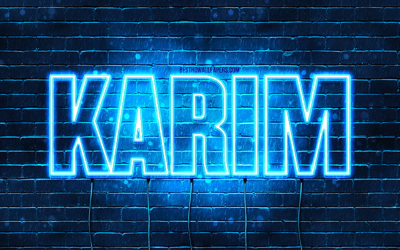 Karim, , with names, Karim name, blue neon lights, Happy Birtay Karim, popular arabic male names, with Karim name, HD wallpaper