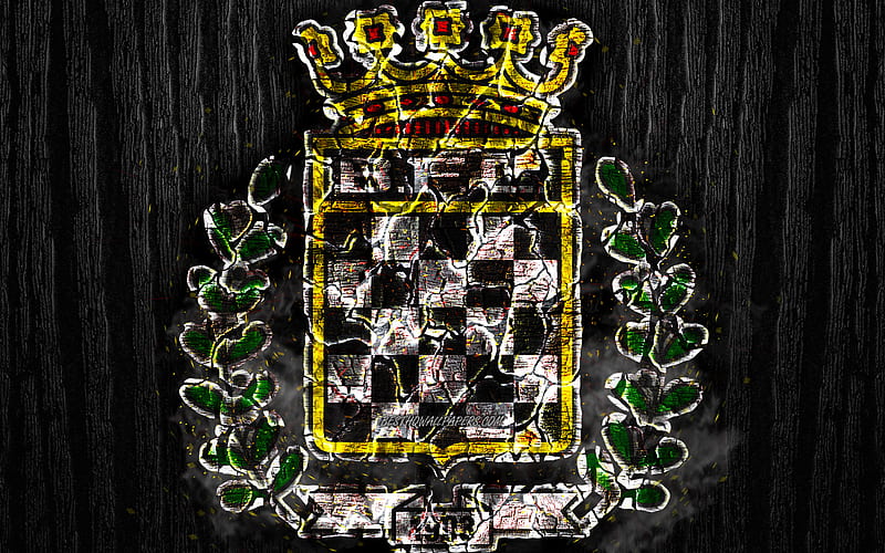 Boavista, scorched logo, Primeira Liga, black wooden background, portuguese football club, Boavista FC, grunge, football, soccer, Boavista logo, fire texture, Portugal, HD wallpaper