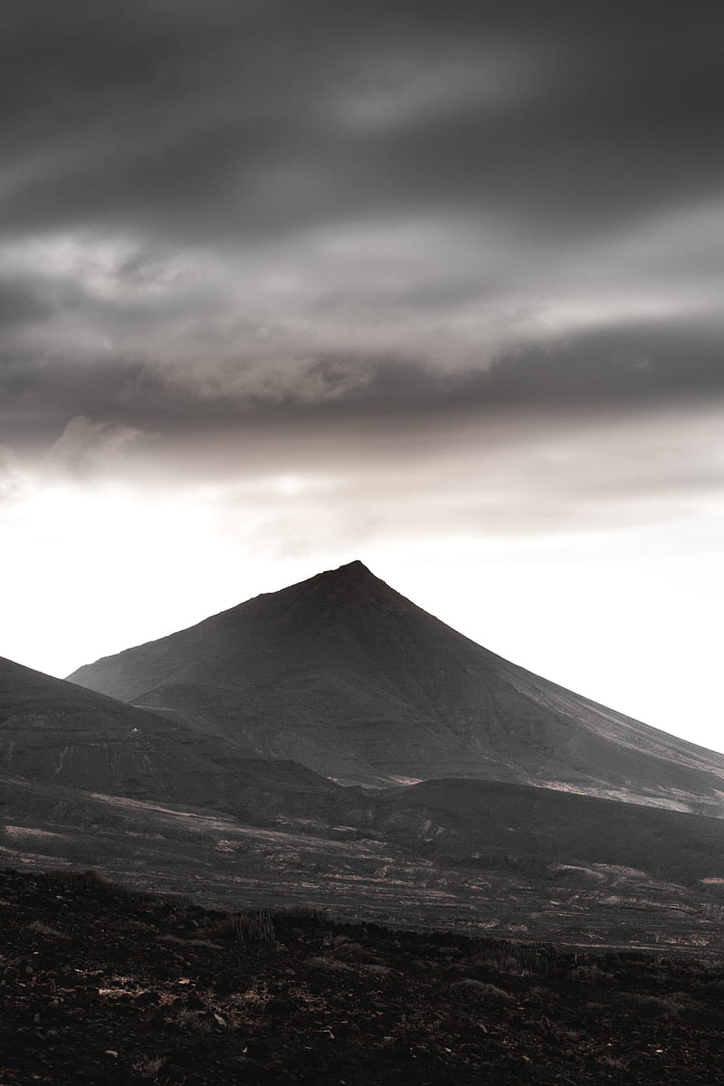 mountain, hill, peak, landscape, gray, moody, HD phone wallpaper
