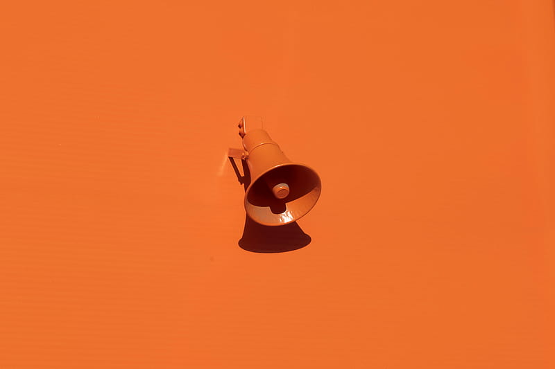 orange megaphone on orange wall, HD wallpaper