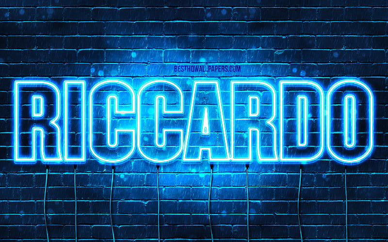 Riccardo with names, Riccardo name, blue neon lights, Happy Birtay Riccardo, popular italian male names, with Riccardo name, HD wallpaper