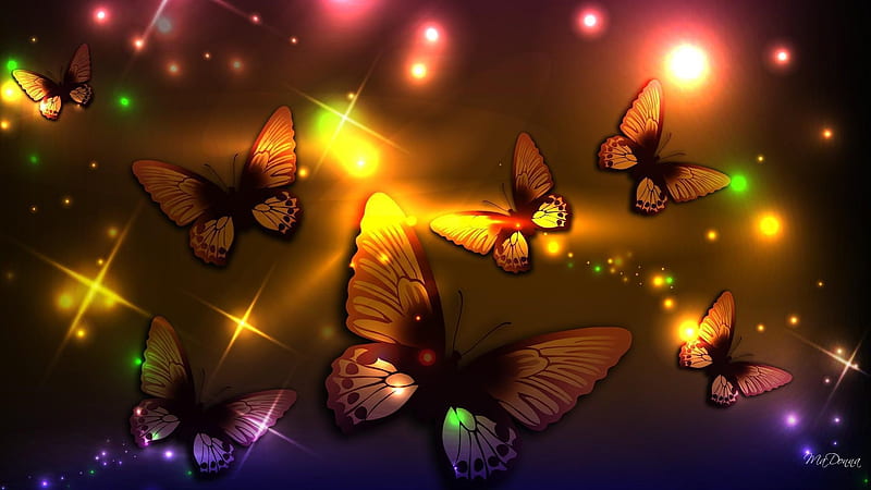 Glowing Butterflies, butterflies, wings, flutter, insects, HD wallpaper