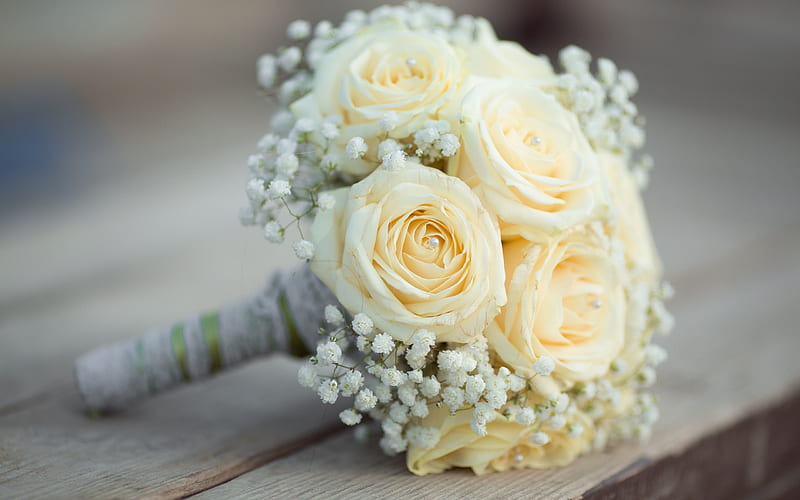 wedding bouquet, white roses, bouquet of the bride, white flowers, decoration, wedding concepts, HD wallpaper