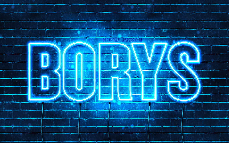Borys with names, Borys name, blue neon lights, Happy Birtay Borys, popular polish male names, with Borys name, HD wallpaper