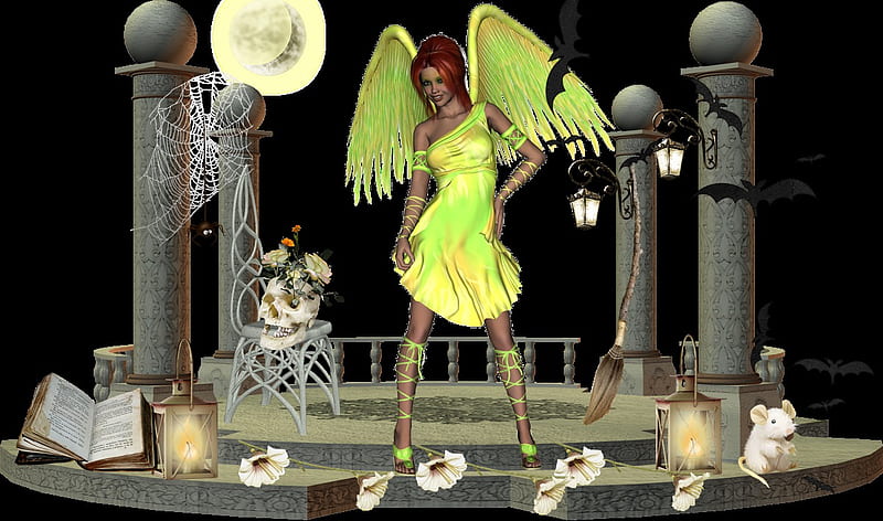 Helloween Angel, yellow, garden, angel, helloween, HD wallpaper