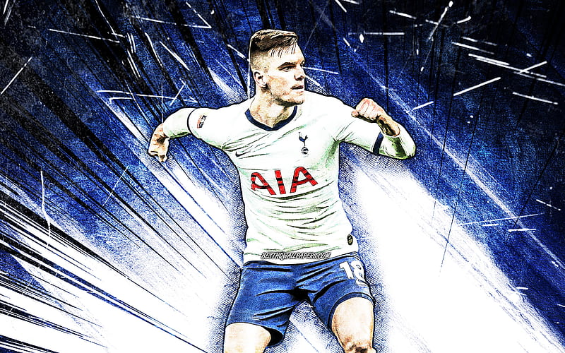 Giovani Lo Celso, grunge art, Tottenham Hotspur FC, Argentine footballers, soccer, Lo Celso, Premier League, blue abstract rays, Tottenham FC, Giovani Lo Celso , Giovani Lo Celso Tottenham, HD wallpaper