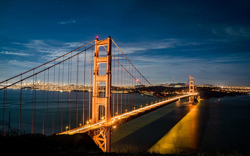 Golden Gate Bridge, nightscapes, San Francisco, USA, America, HD wallpaper