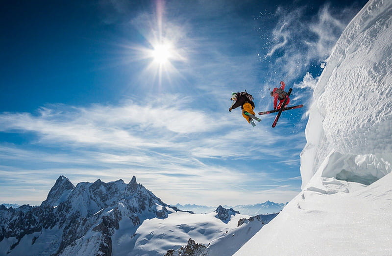 Jumping, sun, snow, skiing, esports, HD wallpaper