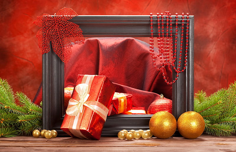Christmas gifts, pretty, ornaments, christmas, decoration, bonito, new year, winter, balls, arrangement, presents, mirror, gifts, HD wallpaper