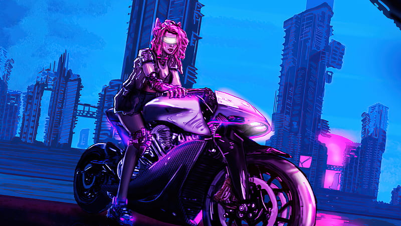 Cyber Biker Girl , artist, artwork, cyber, biker, artstation, HD wallpaper