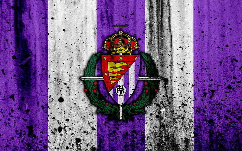 FC Real Valladolid, grunge, Segunda Division, art, soccer, football club, Spain, Real Valladolid CF, logo, LaLiga2, stone texture, Real Valladolid FC, HD wallpaper