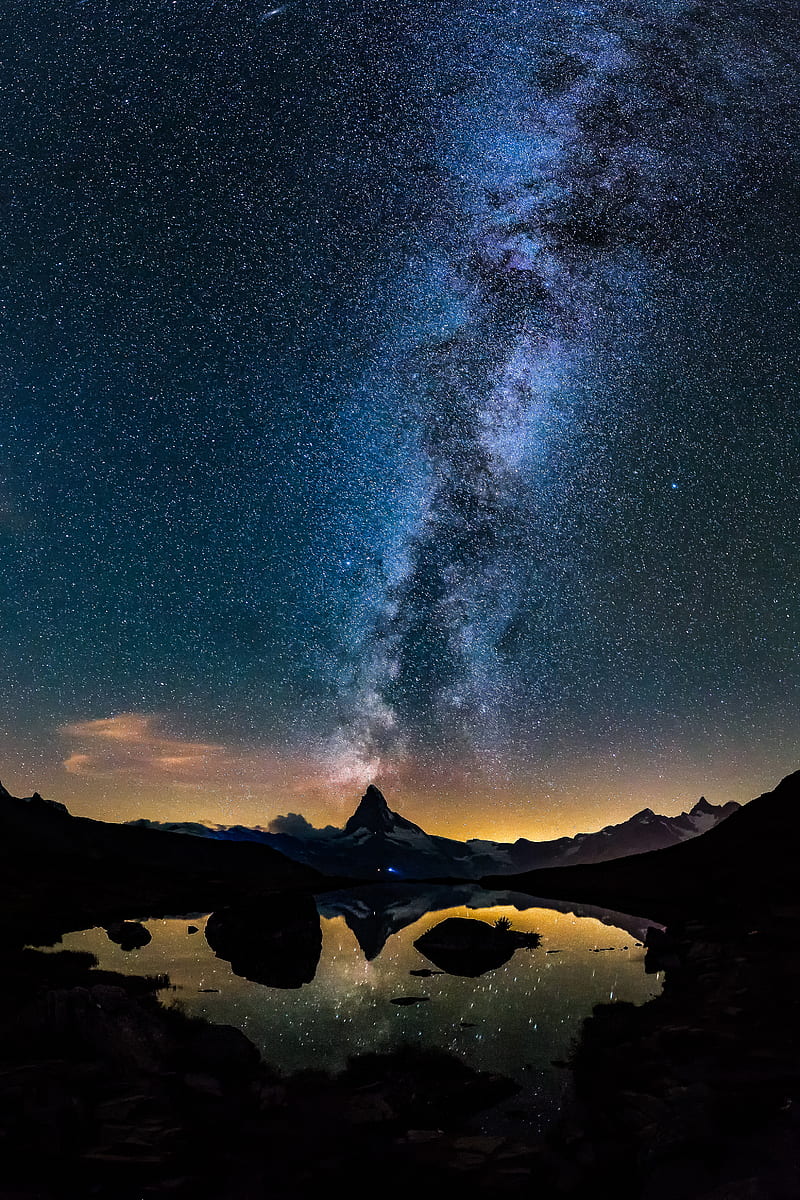 Mountains, lake, space, starry sky, HD phone wallpaper | Peakpx