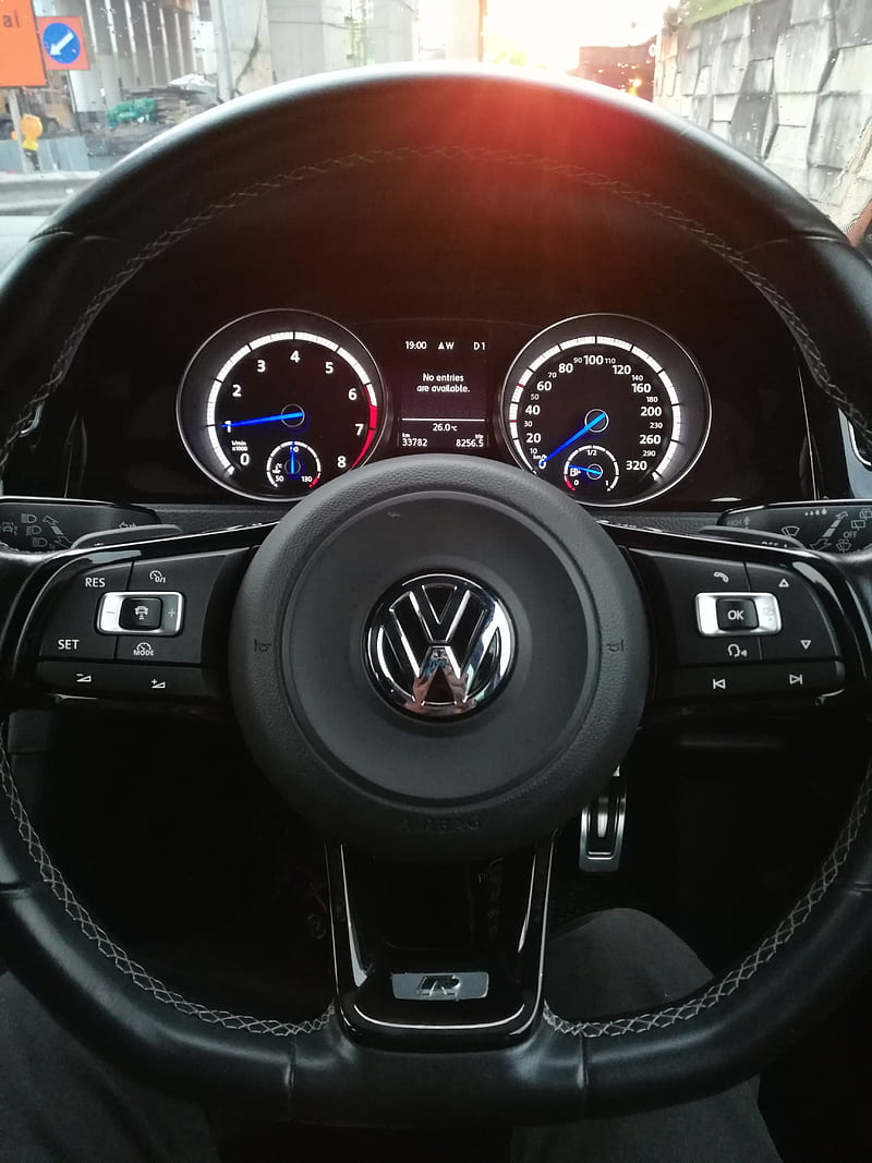 Volkswagen Golf R, car, cockpit, driving, steering, HD phone wallpaper