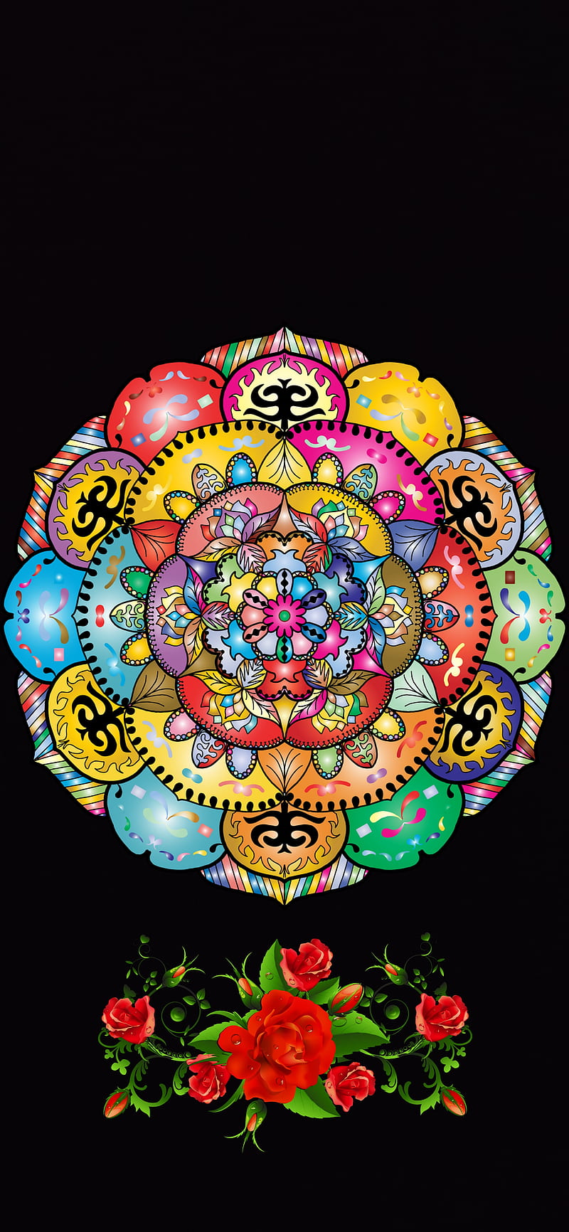 Mandala, amoled, color, flowers, HD phone wallpaper