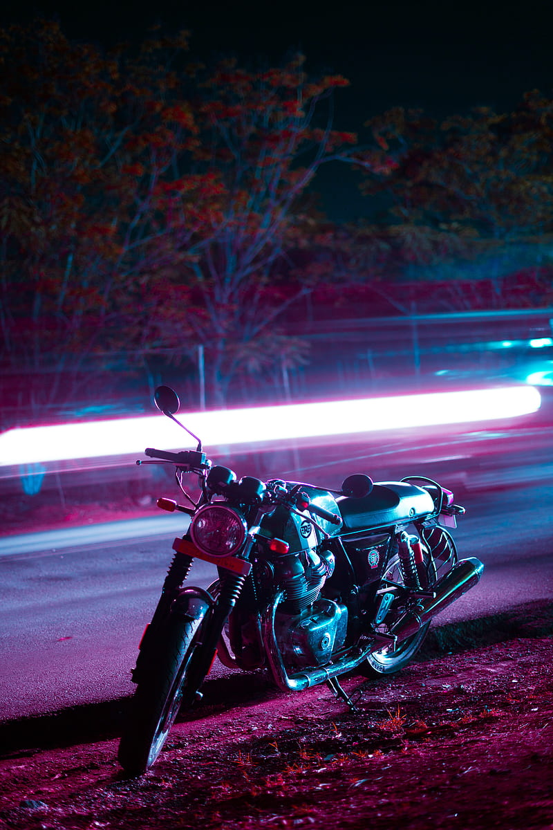 motorcycle, bike, night, light, neon, moto, HD phone wallpaper