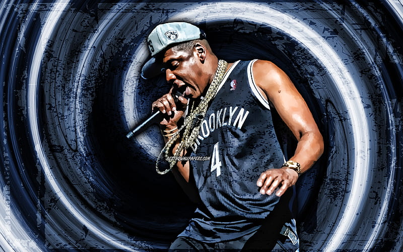 Jay-Z, gray grunge background, american rapper, music stars, Jay-Z with microphone, vortex, Shawn Corey Carter, creative, Jay-Z, HD wallpaper