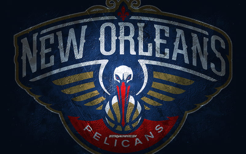 New Orleans Pelicans, American basketball team, blue stone background, New Orleans Pelicans logo, grunge art, NBA, basketball, USA, New Orleans Pelicans emblem, HD wallpaper