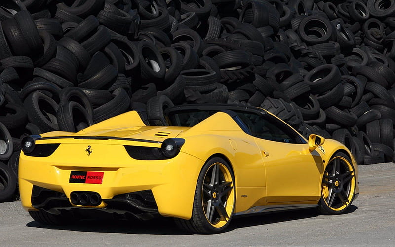 Ferrari 458 Spider, yellow, tires, ferrari, italy, HD wallpaper