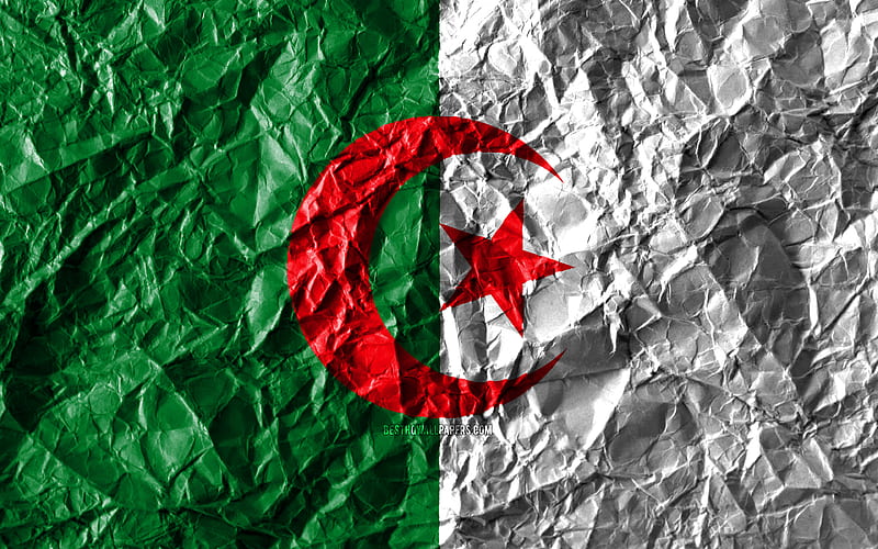 Algerian flag crumpled paper, African countries, creative, Flag of Algeria, national symbols, Africa, Algeria 3D flag, Algeria, HD wallpaper