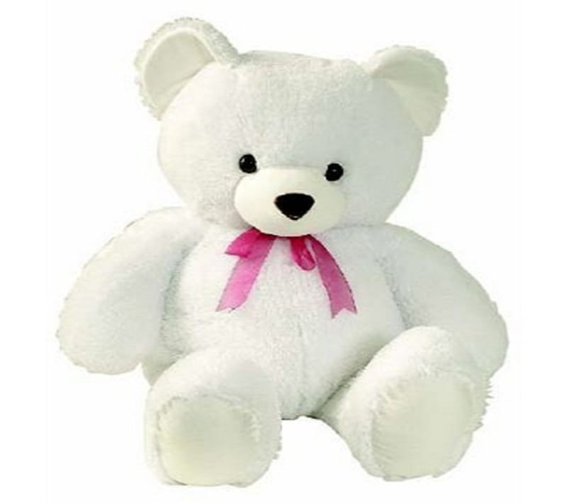Teddy Bear, bear, cute, pink, ribbon, teddy, white, HD wallpaper