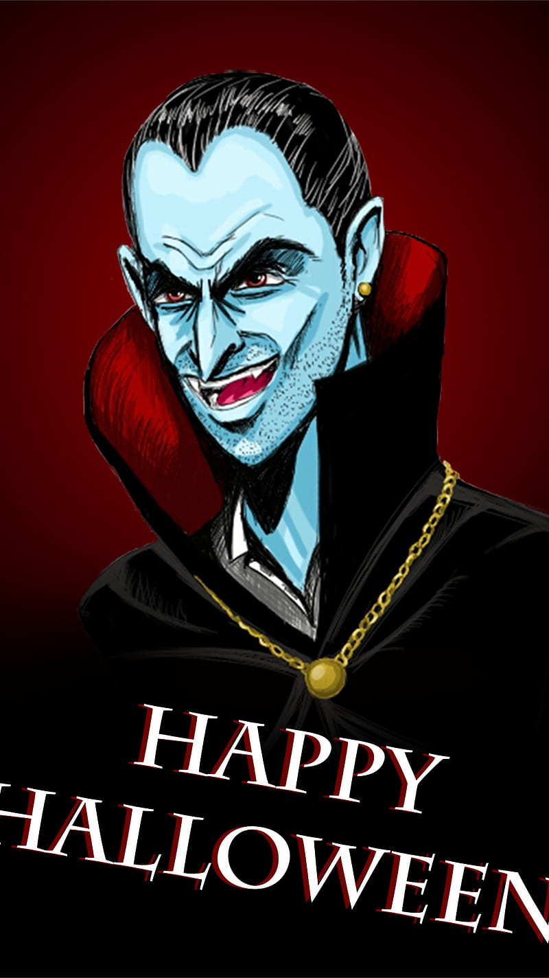 Vampire Halloween, blood, chain, dracula, happy, spooky, teeth, HD phone wallpaper