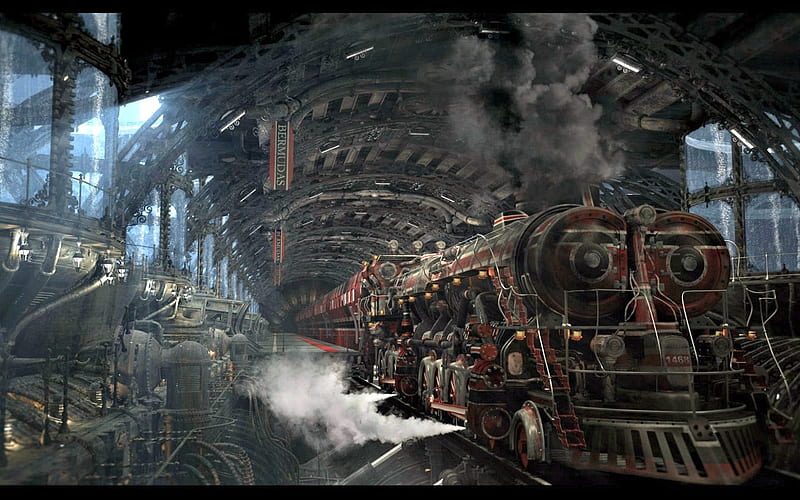 Steampunk Train, Train, Steampunk, Digital, Abstract, Art, Fantasy, HD wallpaper