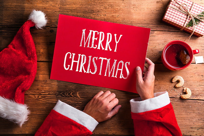 Merry Christmas!, red, craciun, christmas, woman, hat, card, santa
