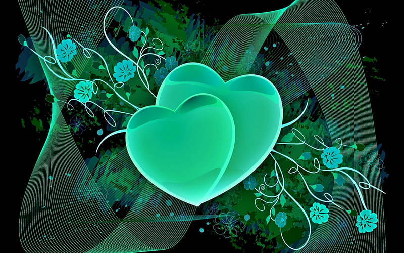 Hearts , Valentines, Valentines Day, green, Valentine, flowers, black, corazones, HD wallpaper Hearts , Valentines, Valentines Day, green, Valentine, flowers, black, corazones, HD wallpaper