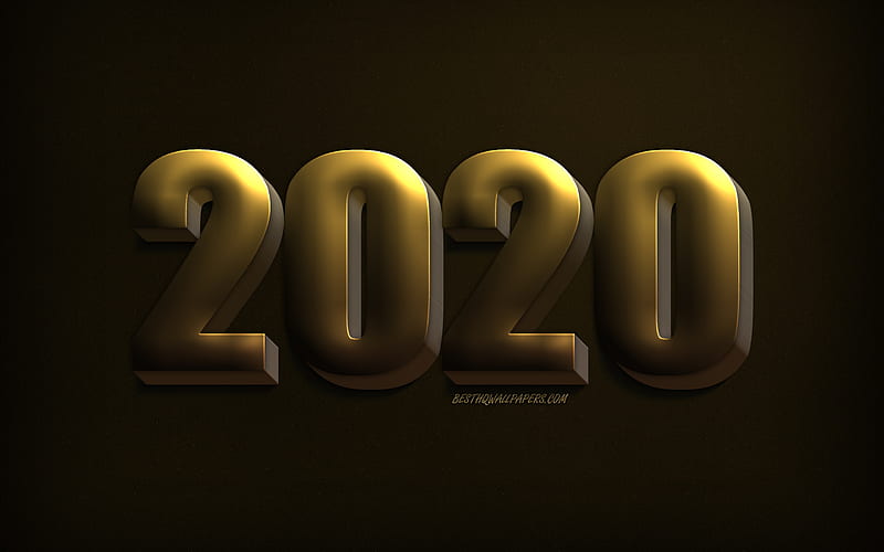 3d golden 2020 metal background, Happy New Year 2020, 2020 concepts, 3d gold letters, 2020 New Year, HD wallpaper