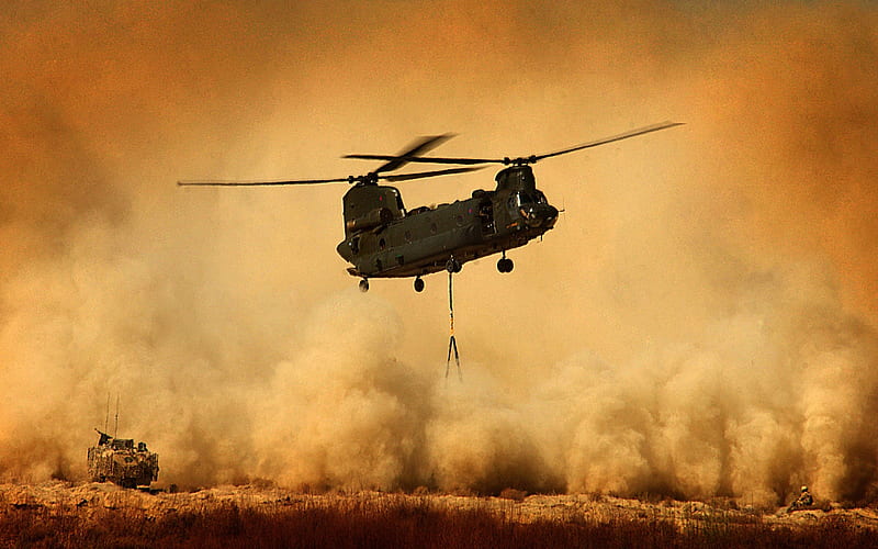 Boeing CH-47 Chinook, military transport helicopter, US Air Force, desert, assault helicopters, USA, Boeing, HD wallpaper