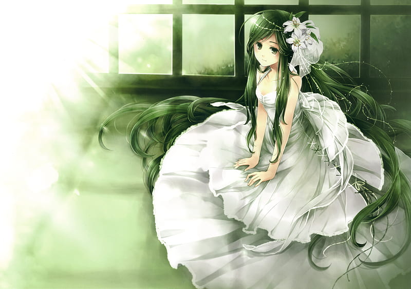 anime girl green dress