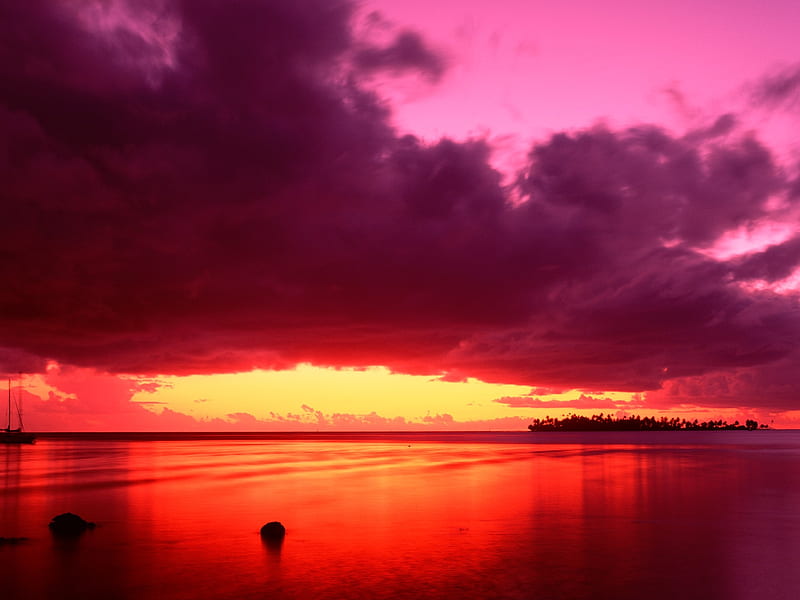 is shiny red sea sunset, HD wallpaper