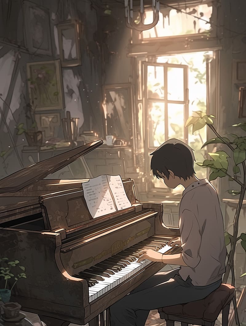 guy, piano, keys, music, anime, HD phone wallpaper