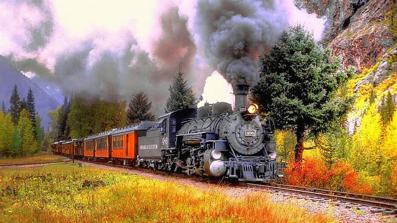 Autumn Train Trip, fall, autumn, trains, travel, nature, HD wallpaper