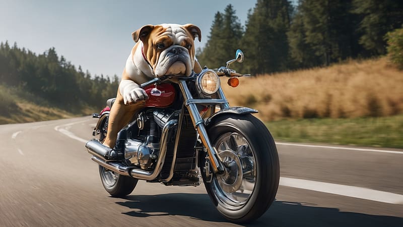 British Bulldog Riding A Motorcycle, animal, motorcycle, bulldog, british, HD wallpaper